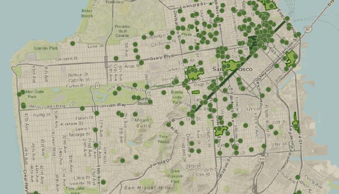 map showing multiple landmarks across SF